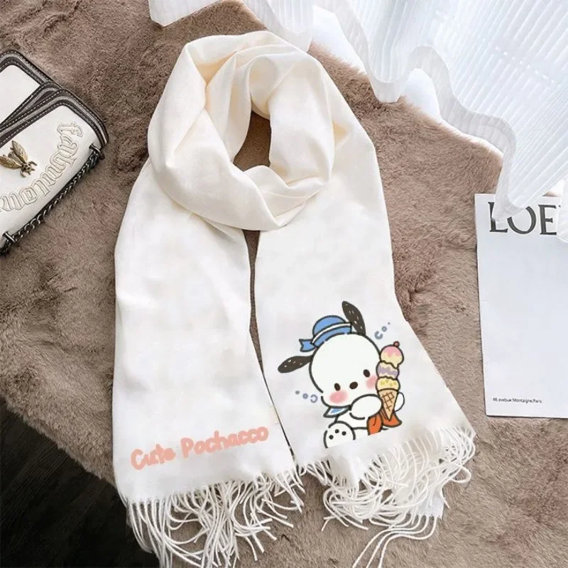 Pochacco-bufanda cálida de Anime Kawaii Sanrio Ins para niños, protección para el cuello a prueba de viento, dibujos animados bonitos, regalos para estudiantes, Otoño e Invierno