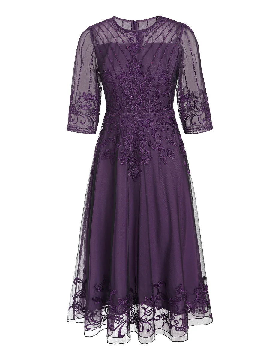 

4XL 3XL 2XL Dress Vestidos De Fiesta 2023 Spring Summer Bride Mother Women Dresses Luxurious Embroidery White Purple Dress Femme