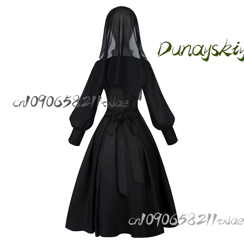 2025 Gothic Nun Dress - Triple-Festival Cosplay Set with Detachable Rosary & Glow-in-the-Dark Cross, Easter/Halloween/Christmas