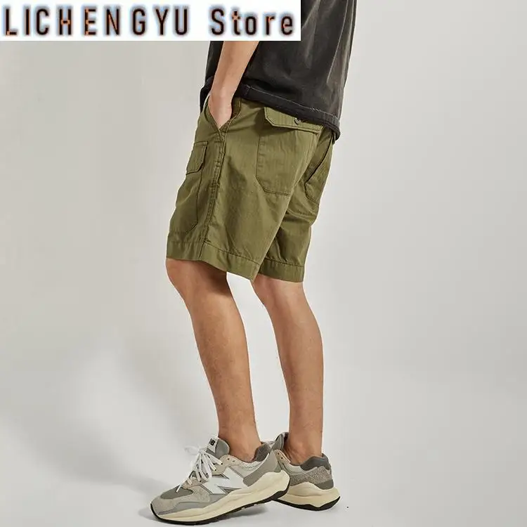 Summer New American Retro Woven Cargo Shorts Men's Fashion 98% Cotton Washed Multi-pocket Loose Casual Straight 5-point Pants