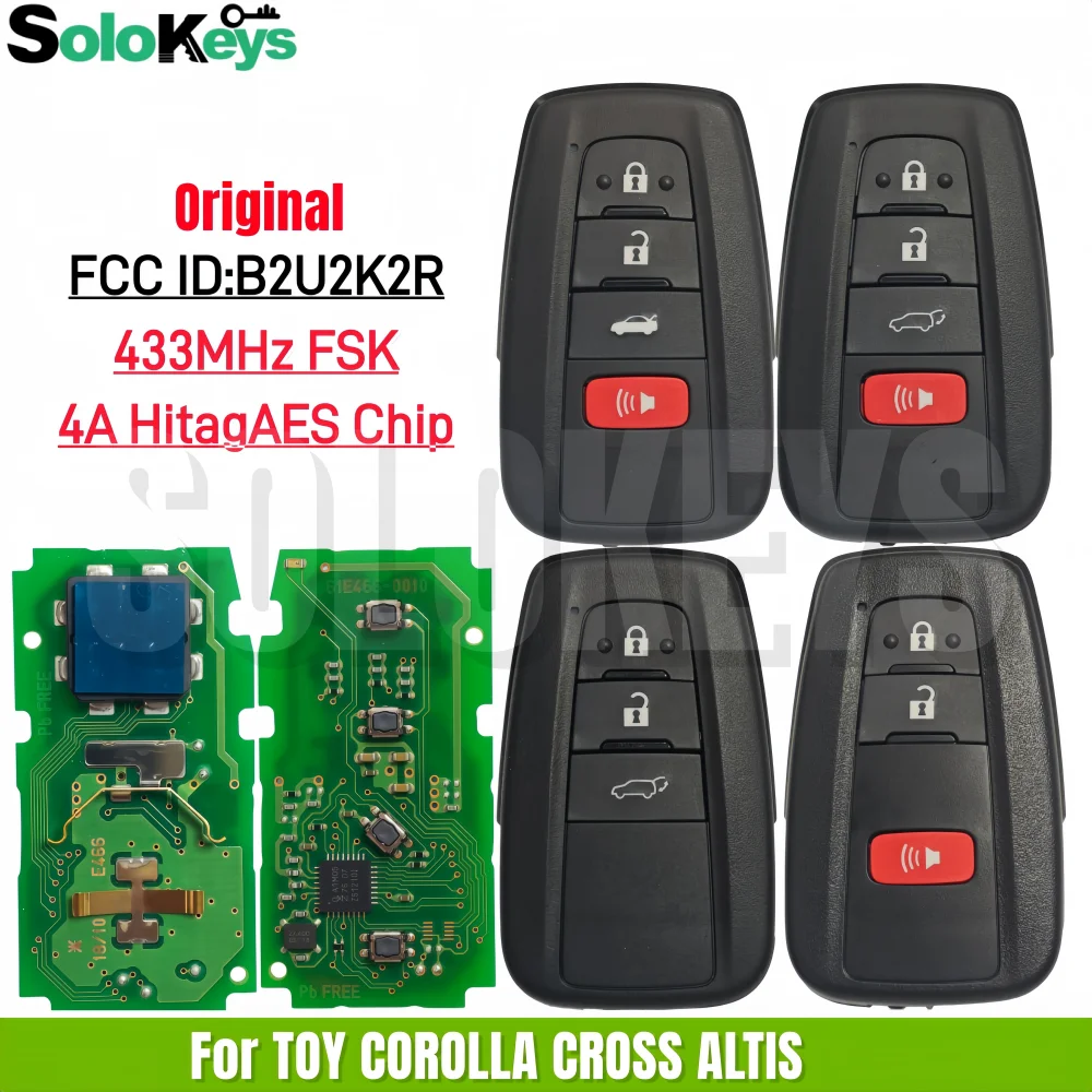 

SOLOKEYS FCC ID:B2U2K2R Original Smart Remote Control Key For TOY COROLLA CROSS COROLLA ALTIS 433MHz 4A HitagAES Chip 3/4Buttons