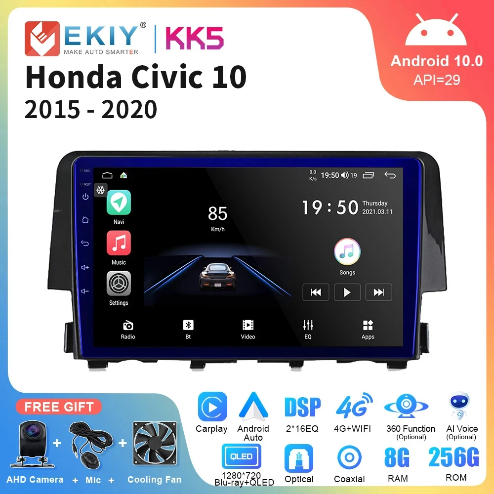 

EKIY KK5 QLED Car Radio For Honda Civic 10 2015 - 2020 Multimedia Video Player Navigation GPS Carplay Android Auto 2 Din Stereo