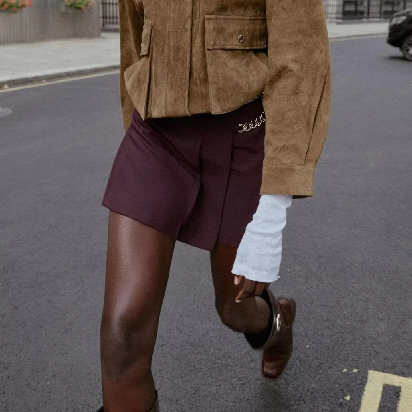 Casual brede plooi kettingdetail Ele ort broek voor dames herfst 2025, nieuwe Sle Z l taille ander materiaal