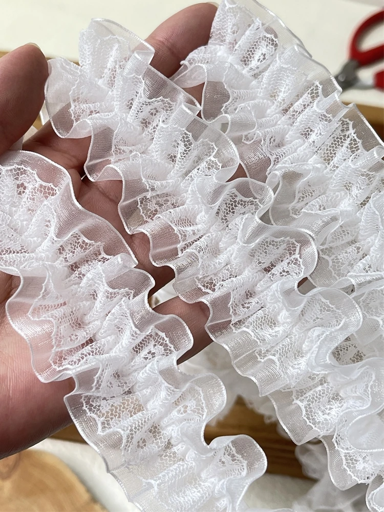 White Pleated Sewing Fabric For Handmade Material Clothing Needlework Accessories Dress Diy Crafts Supplies Lace Ribbon 2meters