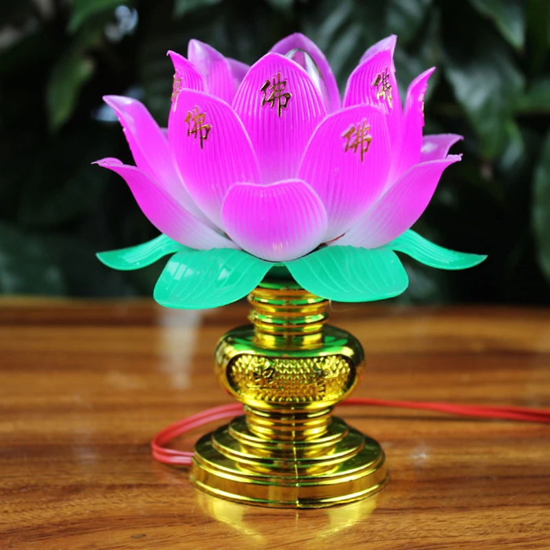 Colorful Electric Buddha Lotus Light Flameless Flicker LED Candle Tea Lamp Buddhist Temple Prayer Accessories Guanyin Home Deco
