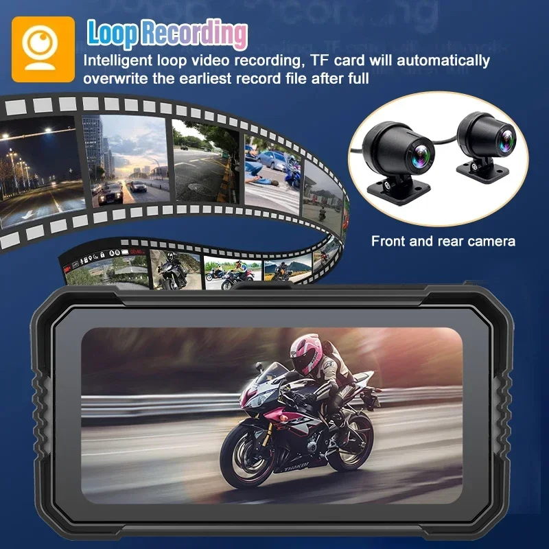 6.25 inch GPS Navigation Motorcycle CarPlay Display Waterproof Dual Cameras TPMS Tire Pressure Sensor Android Auto System