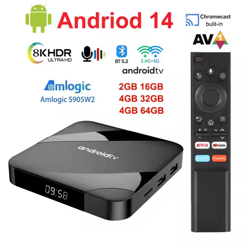 ATV Android 14 TV Box 4GB 32GB 64GB AV1 S905W2 Quad Core Dual WIFI Voice Remote 2GB 16GB Media Player 8K 4K Set Top Box