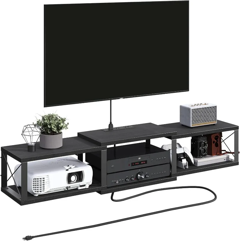 

Floating TV Stand with Power Outlet, Wall-Mounted Entertainment Center, Floating Metal Frame Media Console Shelf for Under TV