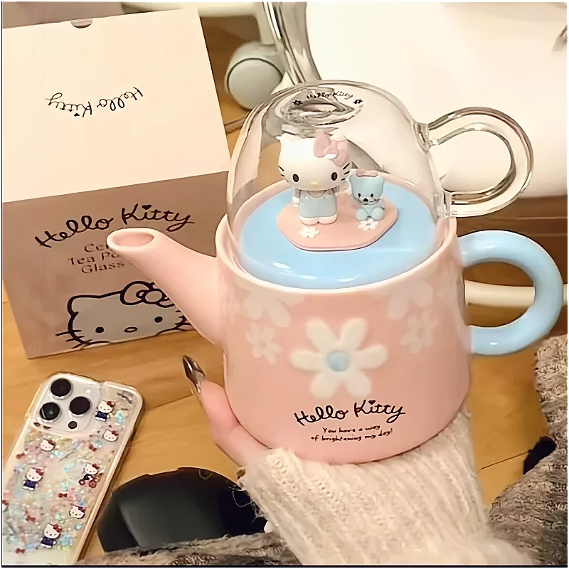 2024 Nowy Gorący Sanrio Anime Ceramiczny Czajniczek Kubek Śliczna Kreskówka Hello Kitty Kubek na Wodę Zestaw Wysokiej Wartości Dom Dziewczyna