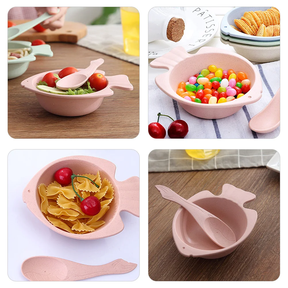 

1 set Fish Shaped Bowl With Spoon Unbreakable Round Cereal Soup Salad Serving Bowl For Home Kitchen Camping Outdoor Use