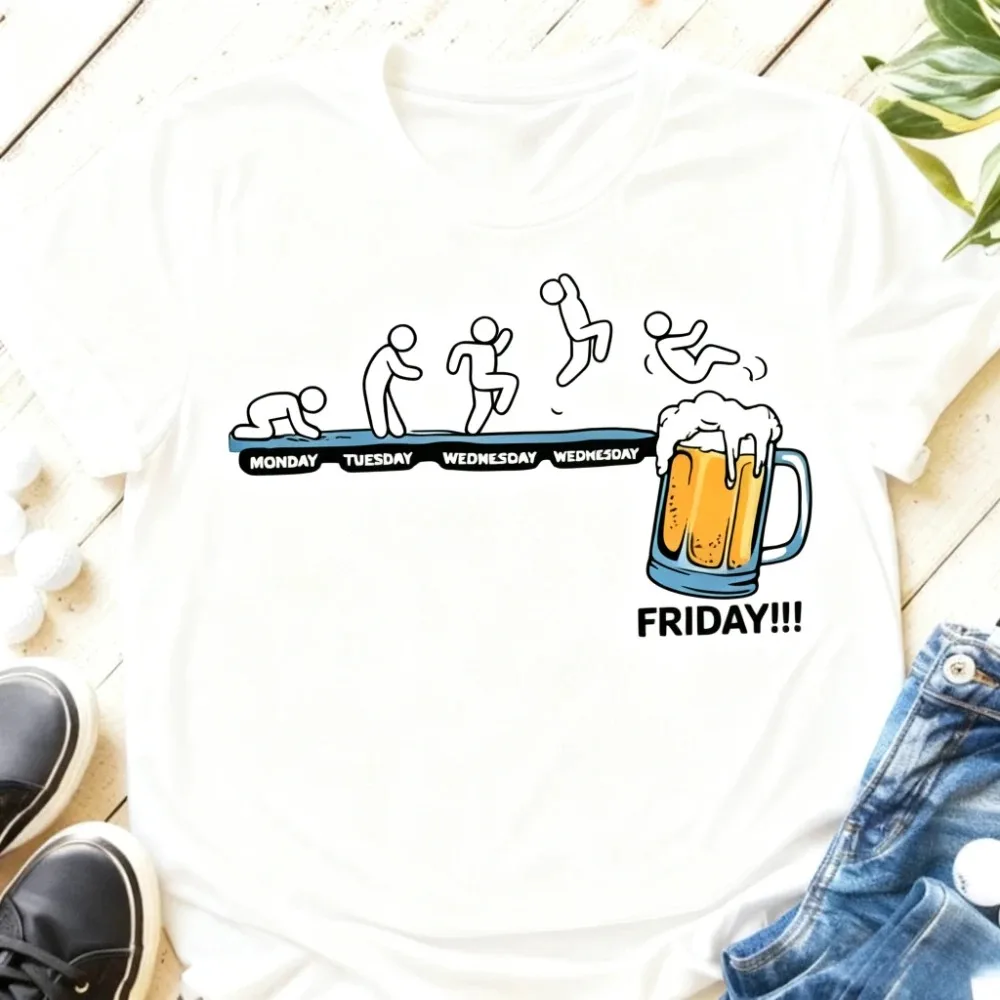 Stick Figure Monday To Friday Jumping Into Beer Tshirt Beer Lovers Gift Shirt Funny Celebrate Friday Tee Men Casual Streetwear