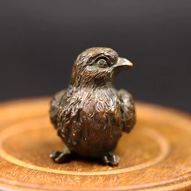 Antique Copper Small Sparrow Statue Desktop Ornaments Metal Animal Bird Figurines Miniatures Tea Pet Home Decoration Accessories