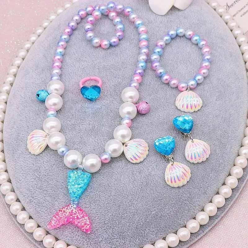 Little Mermaid Shell Pearl Necklace Bracelet Rings Earrings Accessories Halloween Carnival Mermaid Princess Costume Accessories