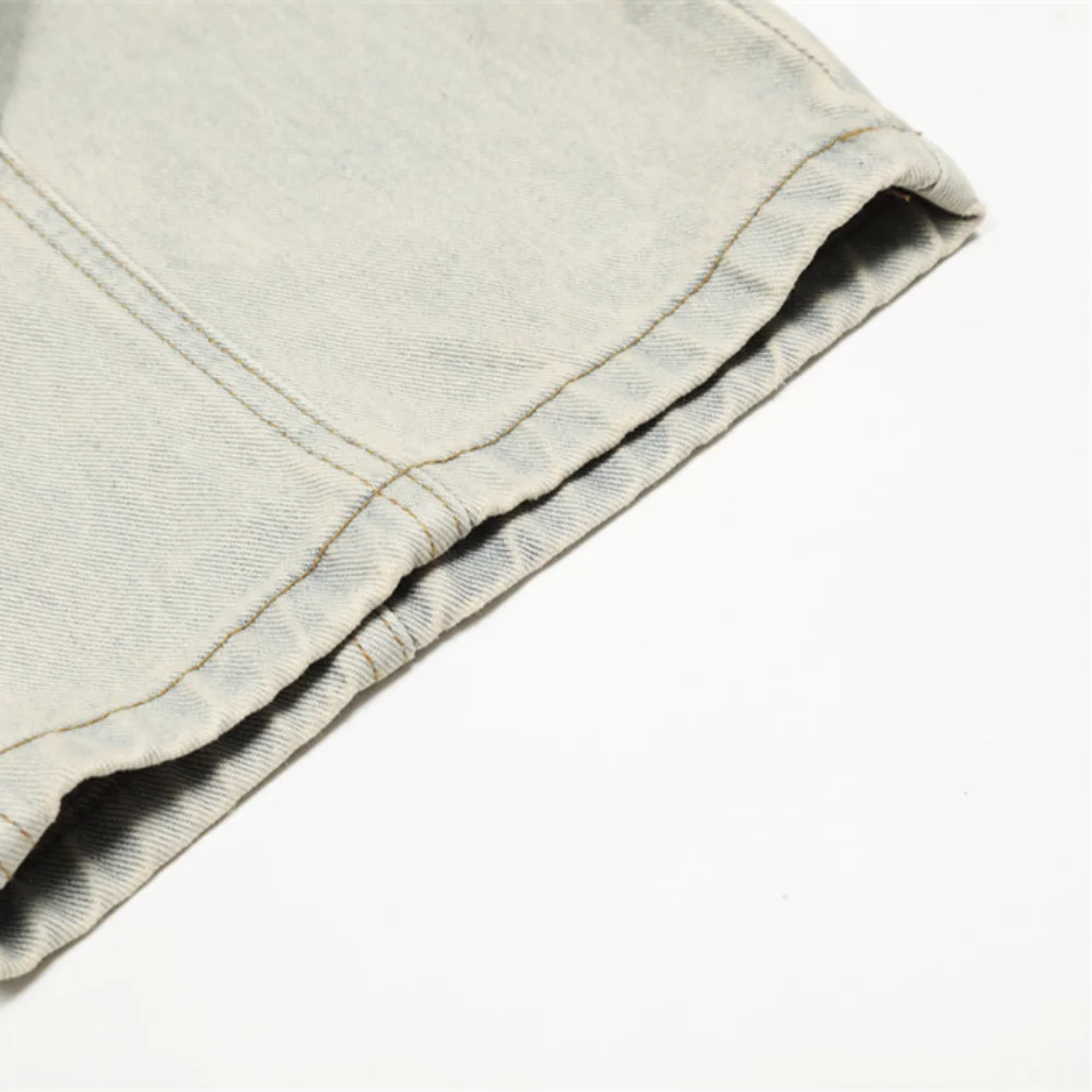 MWJLPWQ Ripped Washed Distressed Casual Jeans Men's Punk Deconstructed Pleated Design 2026 Autumn Loose Curved-Leg Pants 15104