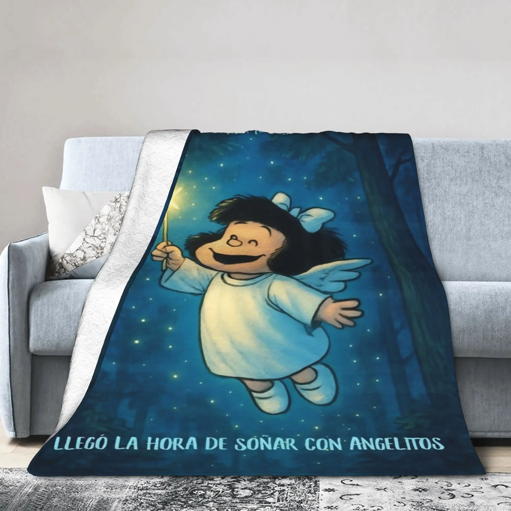 Cute Angel Mafaldas Blankets Coral Fleece Plush Motivational Warm Throw Blankets for Airplane Travel Bed Rug