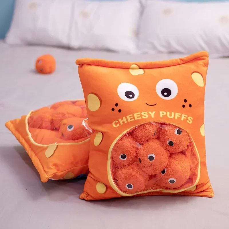 Cheesy Puffs Peluche per bambini, Morbido cuscino in peluche per snack, Riempimento con numeri modello, Regalo di compleanno e Natale per bambini, 6 pezzi