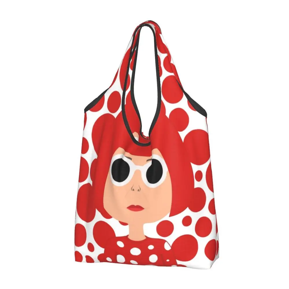 

2025 New Style Custom Yayoi Kusama Grocery Shopping Bags Kawaii Shopper Shoulder Tote Bag Big Capacity Portable Abstract Paintin