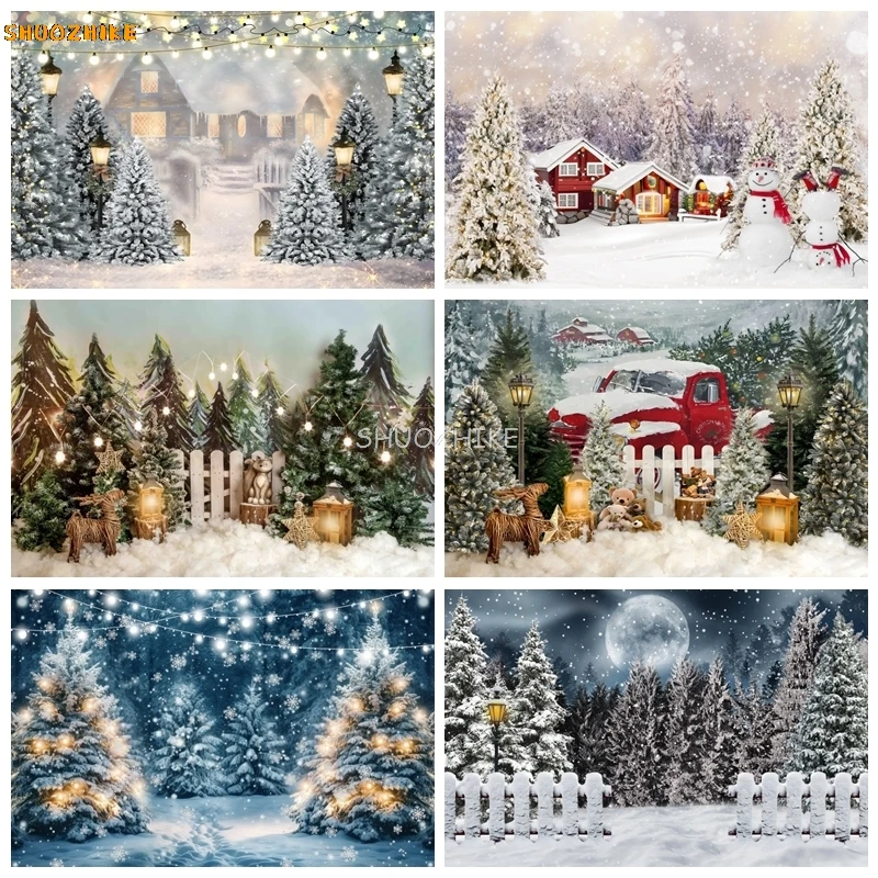 

Winter Snow Forest Photography Backdrop Snowflake Christmas Snowman Xmas Tree Kids Portrait Decor Photo Backgound Studio Props