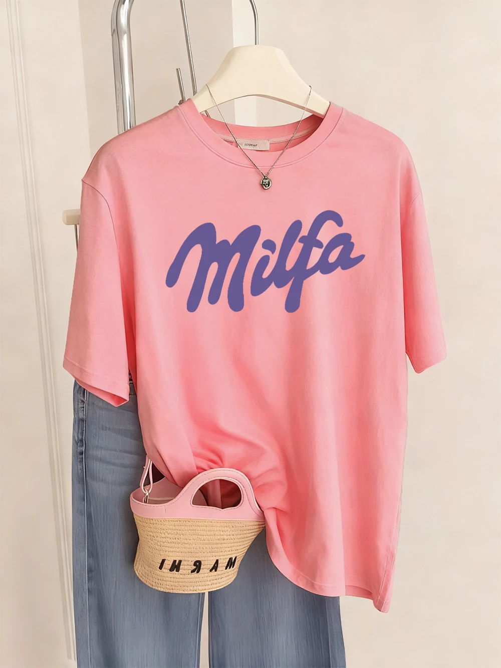 Milfa T-Shirts mit Buchstabendruck für Damen, lässig, bequem, kurzärmelig, weich, lockere T-Shirts, Sommer-O-Ausschnitt, Damen-Streetwear