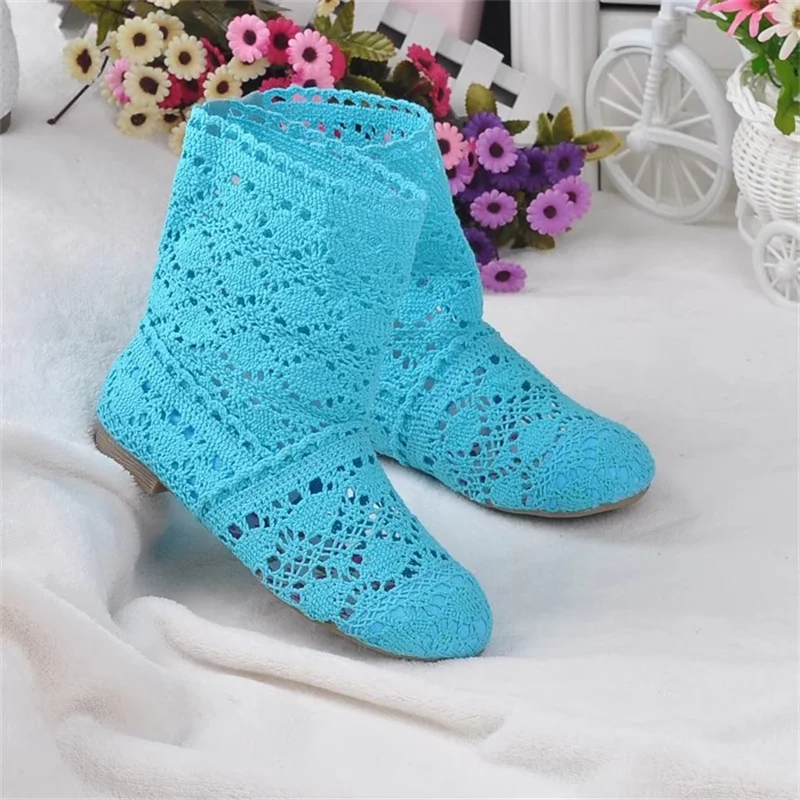 Hochwertige Hohl stiefel Schuhe atmungsaktive Strick linie Mesh Stiefel Sommer Frauen Stiefel kniehohe Damenschuhe 35-41