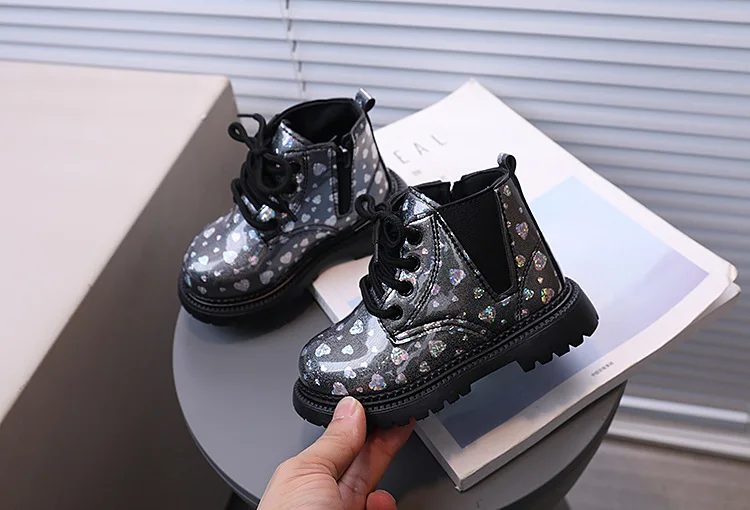 Bling Stars Allover-Print Kinder-Stiefeletten für Mädchen Weiche Sohle Herbst Prinzessinnen-Schuhe Glänzende Kinder-Kurzstiefel – Detail 8