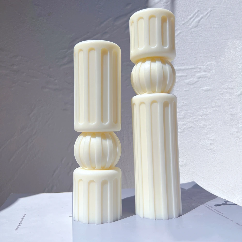 Cylindrical Aesthetic Twist Silicone Mould Roman Striped Tall Pillar Candle Molds Geometric Abstract Decorative Soy Wax Mold