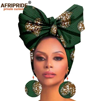 African Headwraps และต่างหูสําหรับผู้หญิงแอฟริกันผ้าพันคออังการาแบบดั้งเดิม Headtie ผ้าพันคอ Turban พิมพ์ WAX AFRIPRIDE A19H008