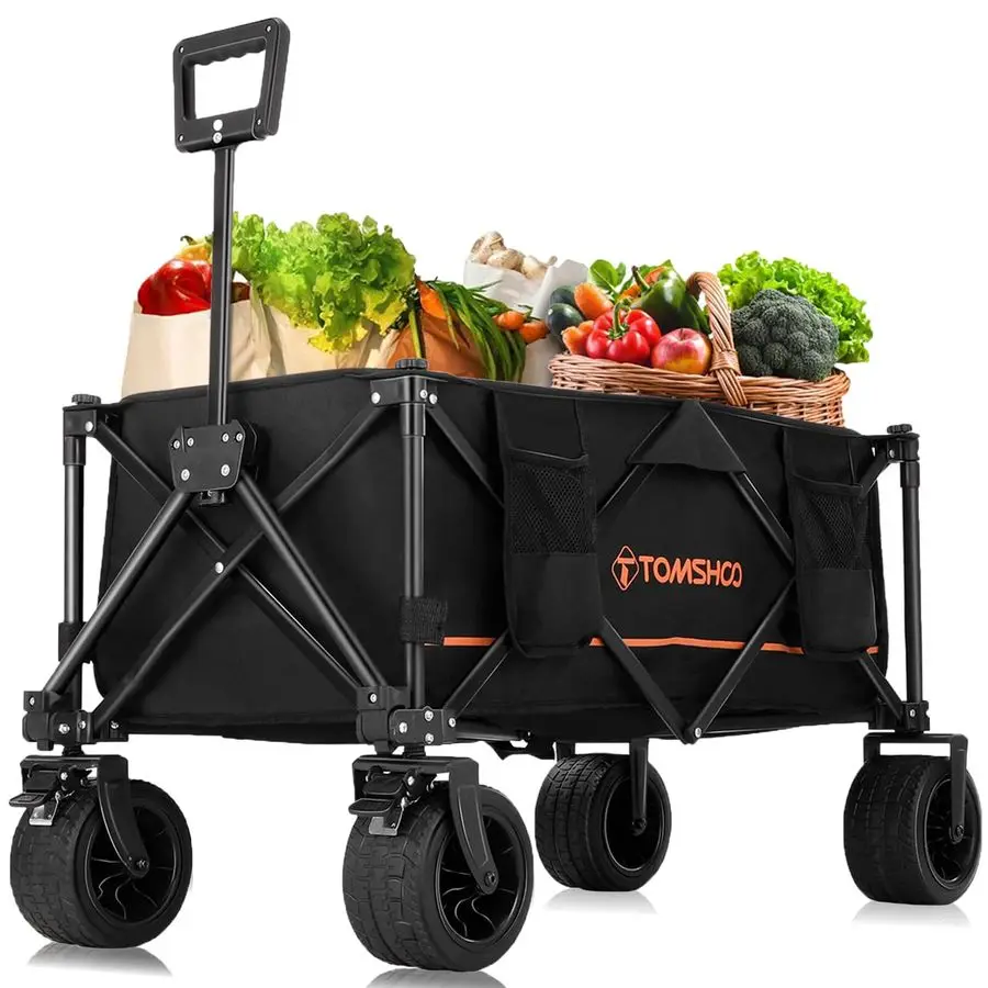 

Wagons Cart 120L Collapsible Wagon 330lbs Load Universal Wheels Wagons Carts Foldable with Cup Holders, Side Pocket and Brakes f