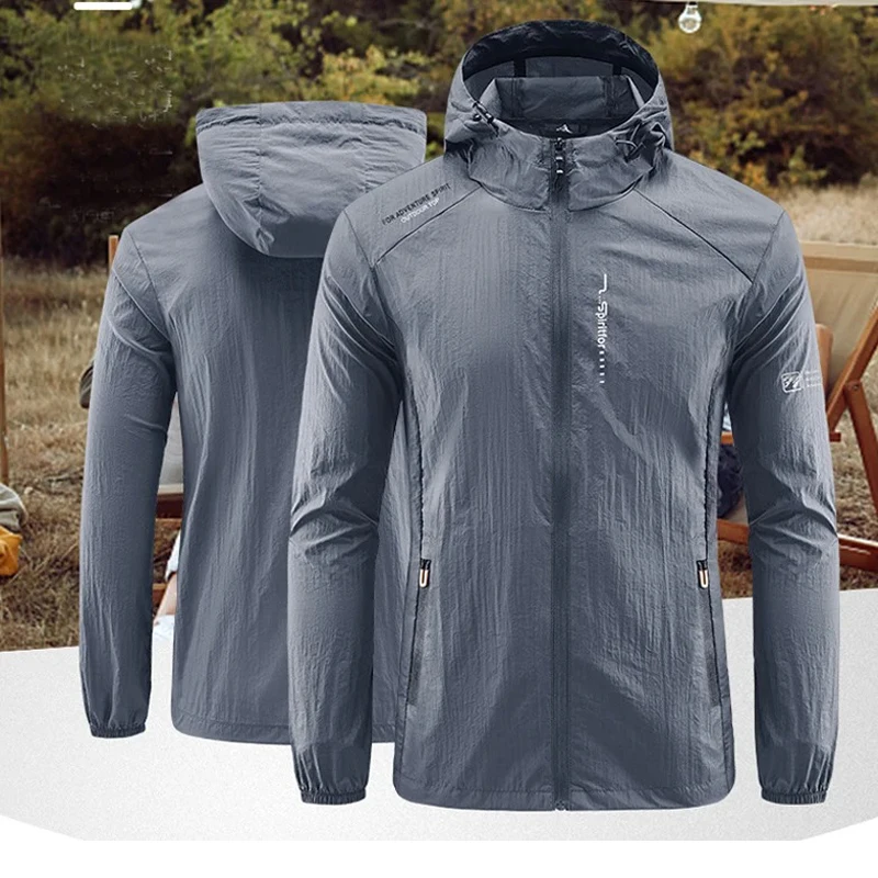 UPF50+ Sommer Outdoor Schnell Trocknend Sonnenschutz Dünne Jacke Männer Wandern Angeln Radfahren Mit Kapuze Gym Sport Ultra Licht windjacke