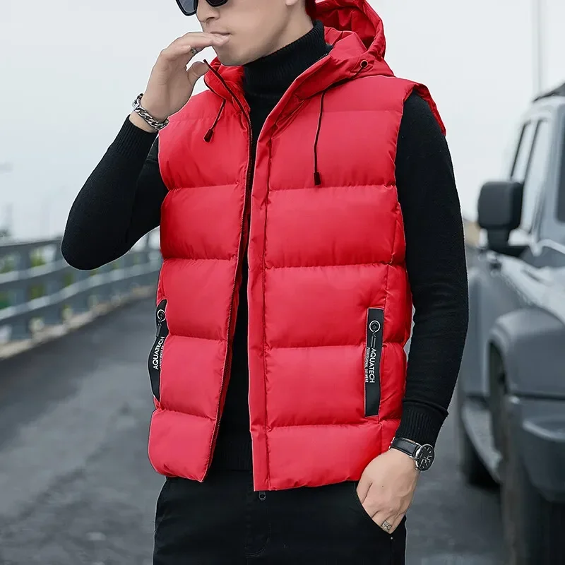 Men\'s Loose Casual Jacket Sleeveless Zipper Down Vest Male Solid Color Autumn Winter Warm Vests Mens Stand-up Collar Oversize