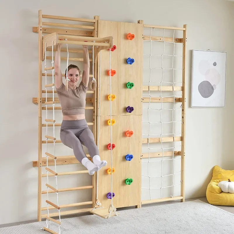 Extended Training Children's Indoor Climbing Wall, Educational Solid Wood Climbing Wall Household Physical Training Equipment