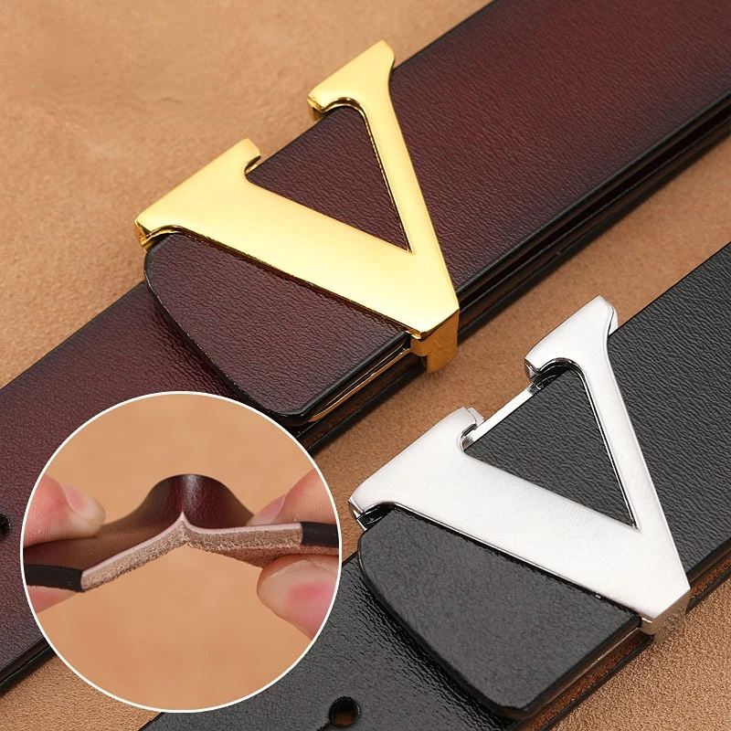 New Retro Smooth Buckle Belt Men's Oversized Leather Pure Cowhide Letter Belt Designer Belts Men High Quality