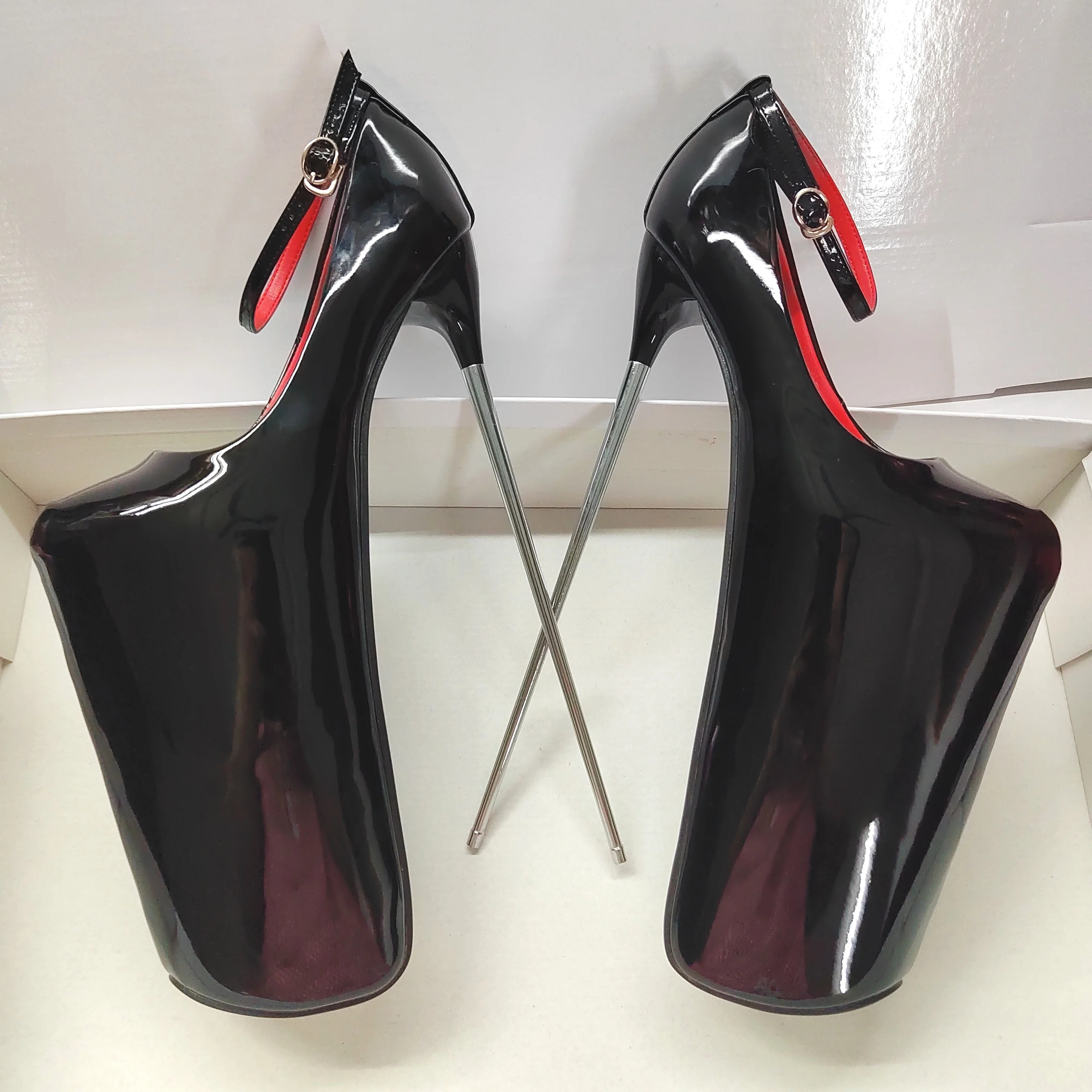 Crossdresser Stilettos Sexy 30cm Metal Ultra Thin High Heels Round Toe Shoes Woman Waterproof 12 Inches Red Pumps Zapatos Mujer