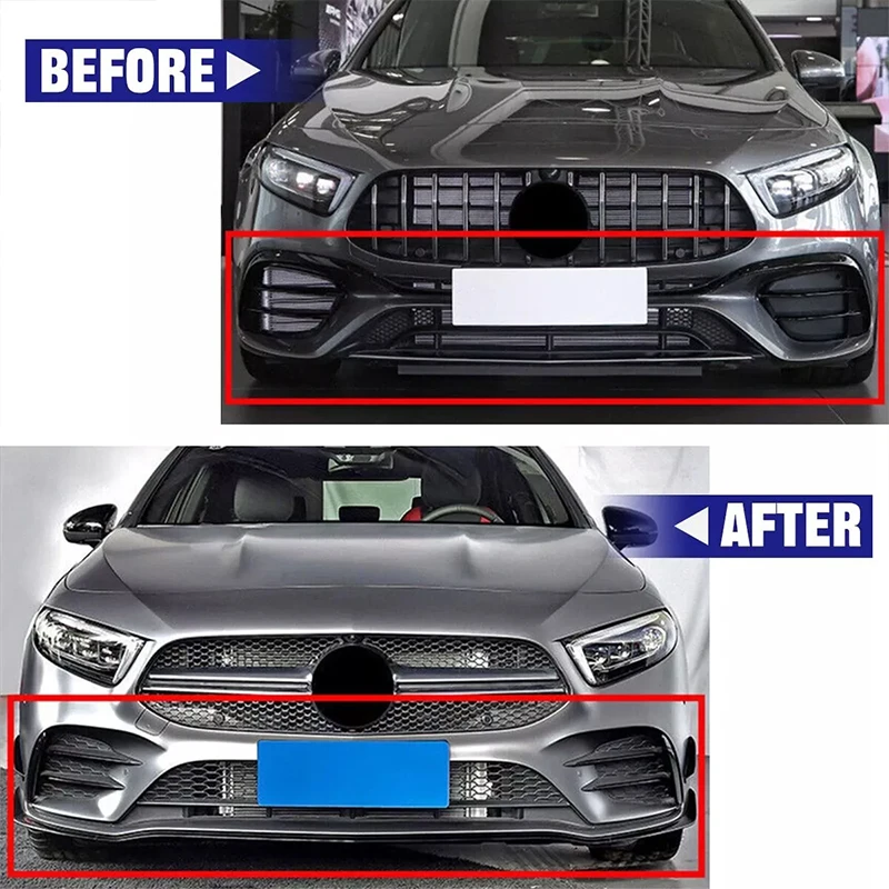 For Mercedes Benz  A Class W177 AMG LINE 2018+ A45 Look Glossy Black Front Shovel Kit by Magickit Front Bumper Guard Splitter