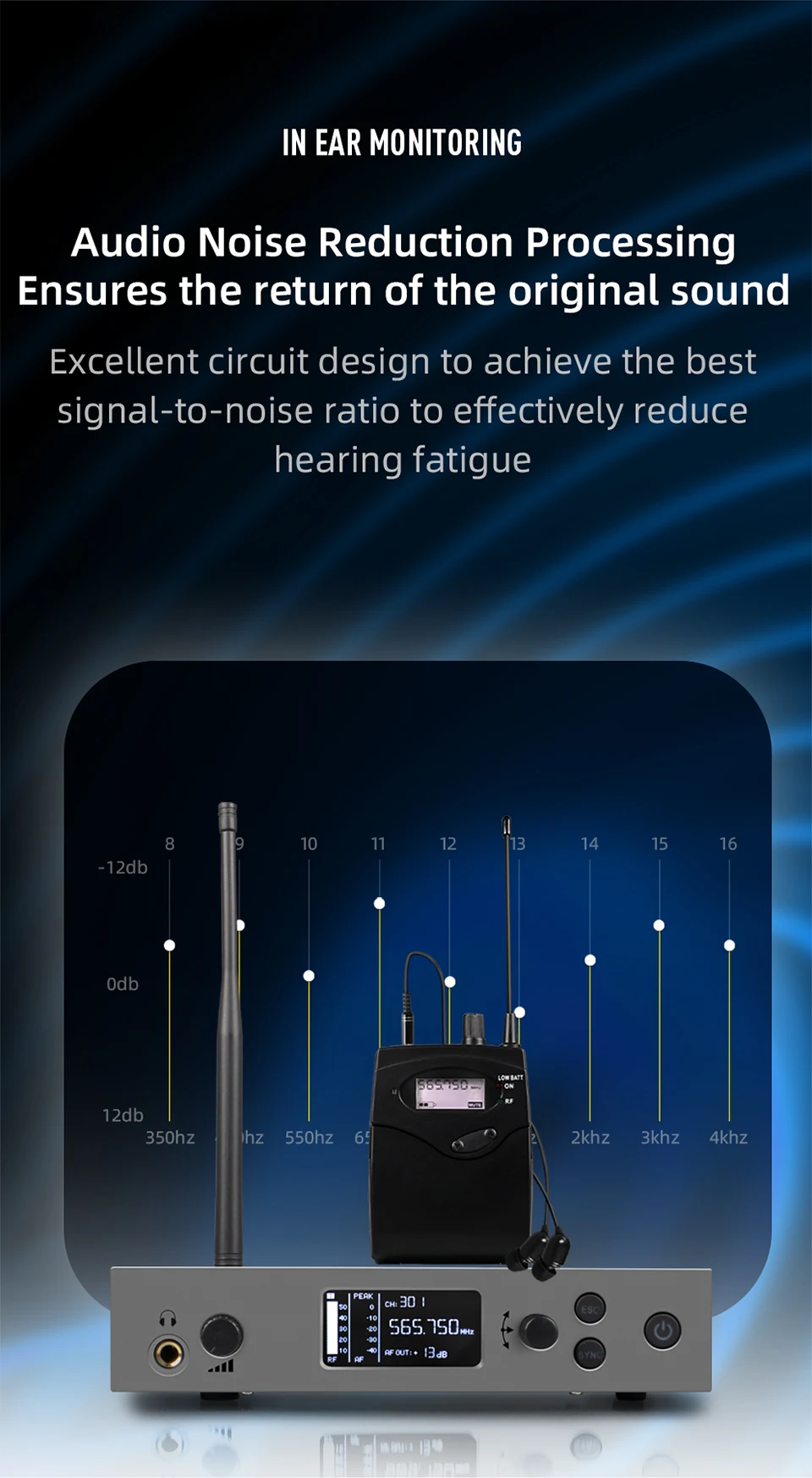 Paulkitson G5.1 PRO Kabelloses In-Ear-Monitoring-System IEM Kabellose Bühnenrückführung UHF LCD-Anzeige XLR-Eingang für Sänger, Bands und Bühnen – Detail 6