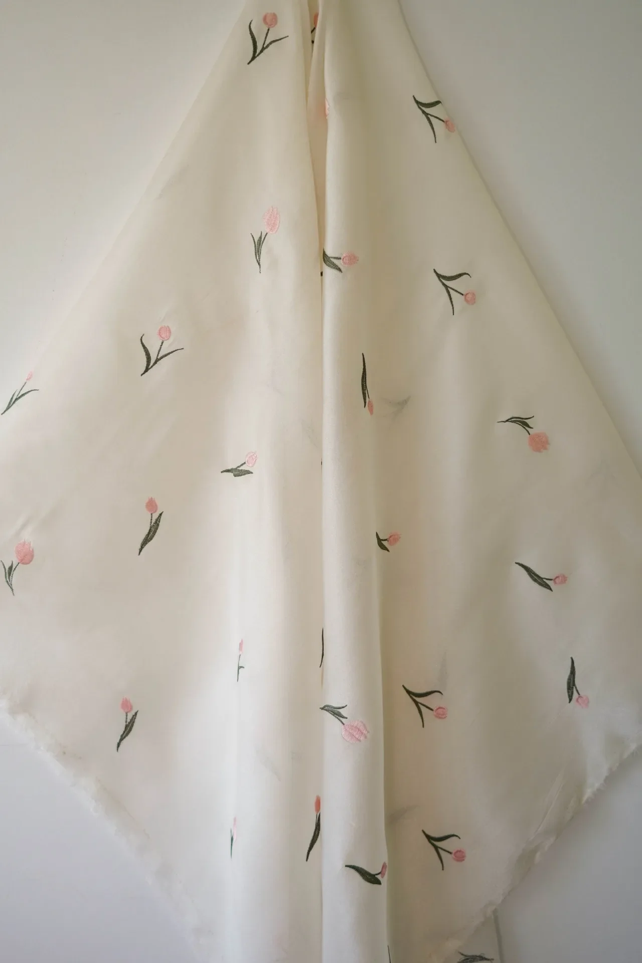 Exquisite Light Apricot Tulip Embroidery Chiffon Fabric for Elegant Dress Designer Fabric