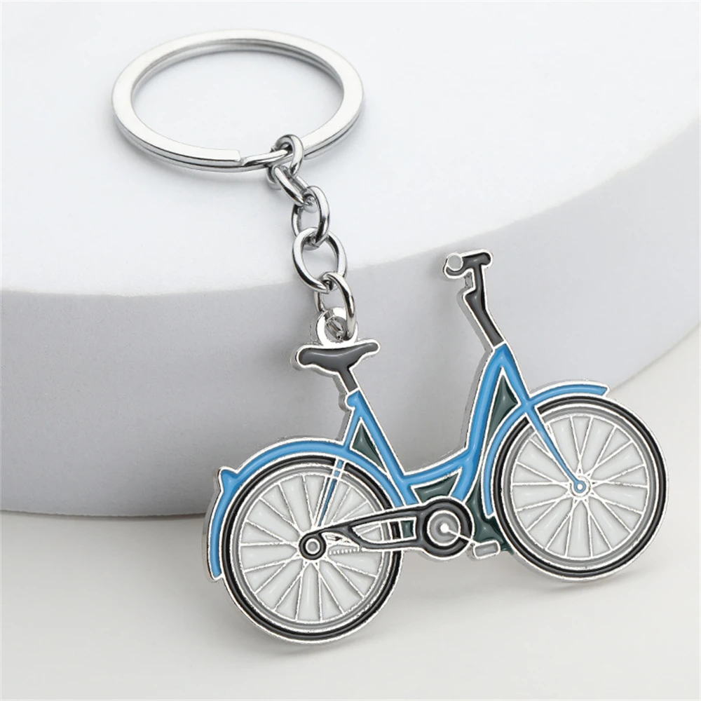 Creative Yellow Bike Key Chain Dynamic Bicycle Figure Key Ring Student School Bag Pendant Sporting Fans Gifts Men Car Key Holder