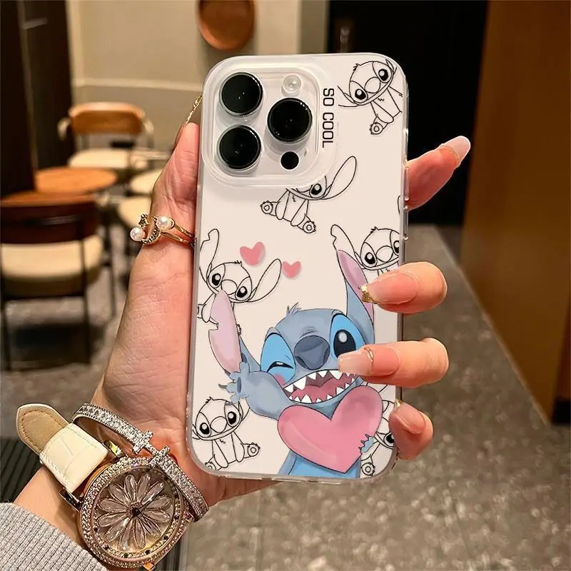 Disney Lovely Cartoon Love Stitch Phone Case For iPhone 16 14 13 Pro Max 11 12 Pro XS XR 7 8 PLUS TPU Shockproof Anti Drop Case