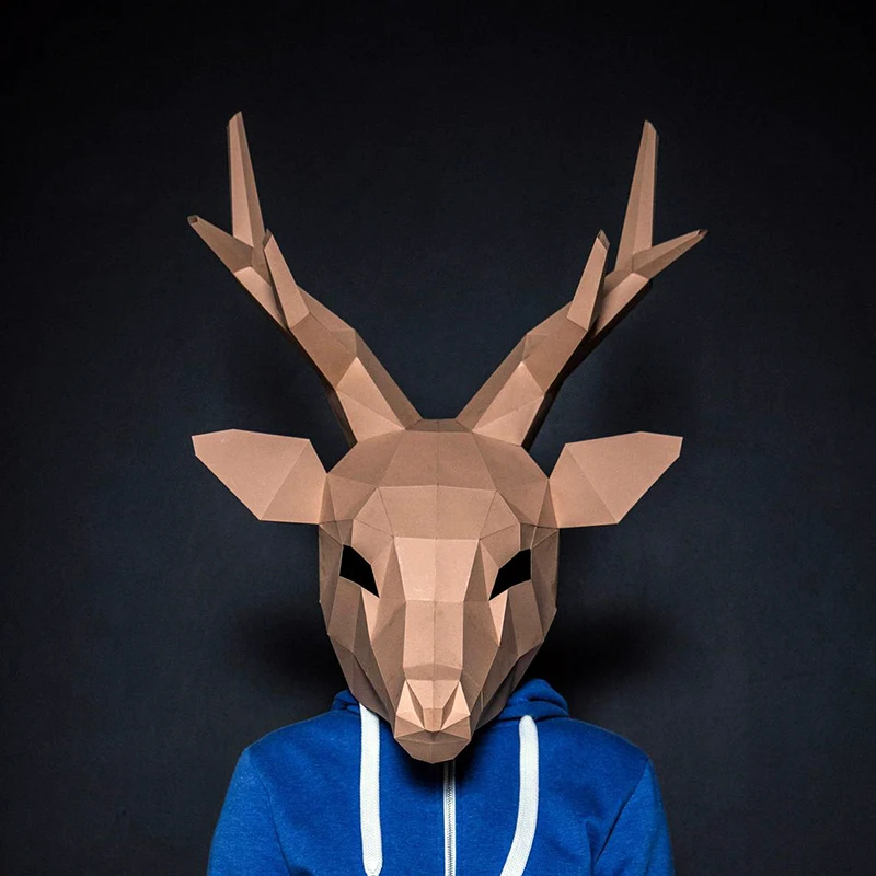 Wearable Deer Head Cover Paper Mask Model Animal Cosplay 3D DIY Papercraft Origami Headgear Masked Ball Prom Party Puzzles Toys