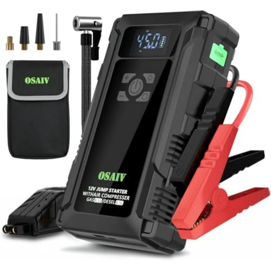 

Jump Starter with Air Compressor 3000A Car Battery Jump Box for 8.5 Gas/6.5L Diesel Vehicles 150PSI Tire Inflator Auto-Shutoff