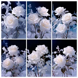 DIY Diamond Painting White Rose 5D Diamond Embroidery Flower Mosaic Cross Stitch Full Square Round Bedroom Home Decoration Gift