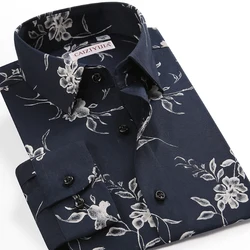 Men Long Sleeve Floral Print Shirt Brand Casual Fashion Button Up Printed Flower Shirts Dress Men Slim Fit Thin Clothing