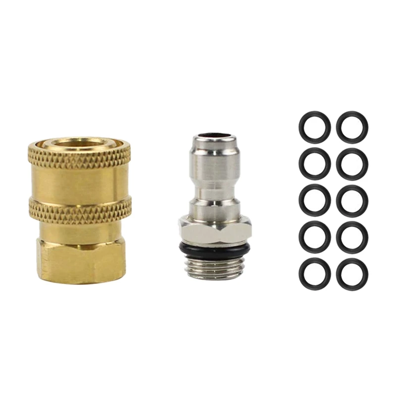 1pc Quick Connector+1pc Stainless Steel Ferrule+10pc Female Seals High Pressure Washer 1/4 Inch Quick Connector Adapter Set