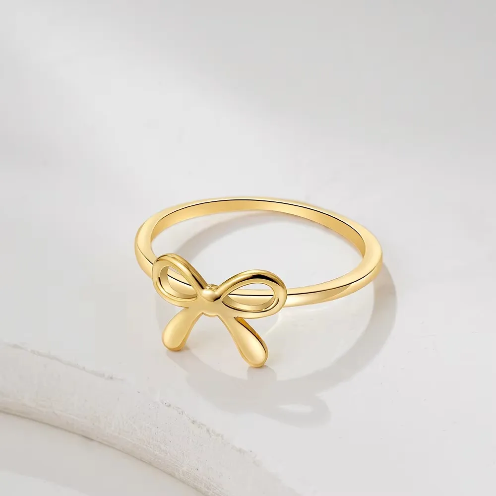 Minimalist Cute Gold Color Stainless Steel Bow Rings for Women Waterproof Butterfly Finger Ring Wedding Aesthetic Jewelry Gifts image 3