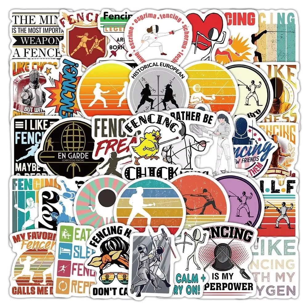 60 pieces fencing stickers - niche sports-themed creative decorative stickers with an Instagram style for use in social media po