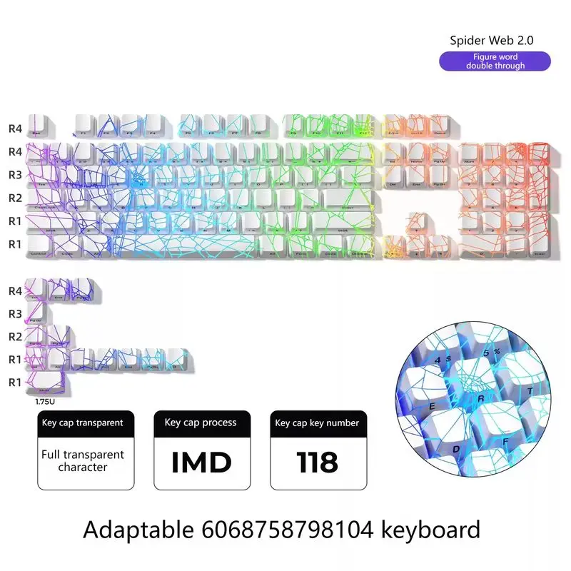 Spinnennetz-Tastenkappe, mechanische Tastatur, seitlich graviert, lichtdurchlässiger Imd-Prozess, individuelle Tastenkappen, PC-Gaming-Tastatur-Zubehör