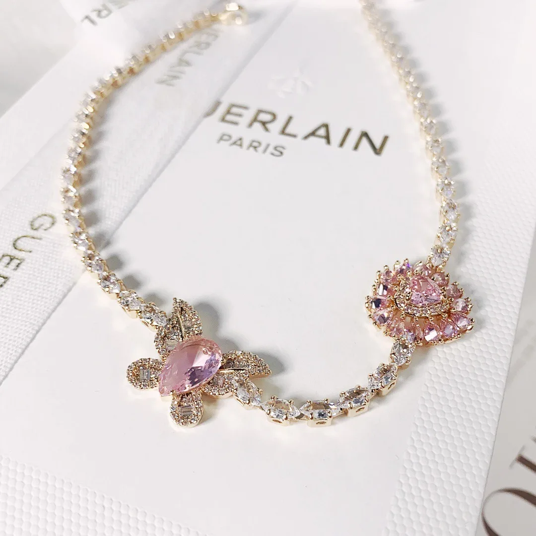 Korean Fashion Purple Heart Crystal Stud Necklace For Women Elegant Planet Pendant Jewelry Gifts