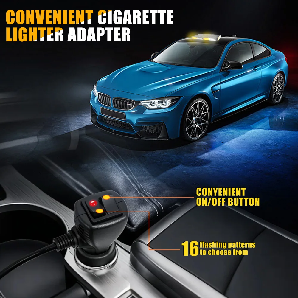 48LED Auto Ha Condotto La Luce Stroboscopica Tetto Top Flash Luci di Avvertimento di Emergenza 12-24V 4 Lati Auto Stroboscopi con Magnete per SUV Veicolo