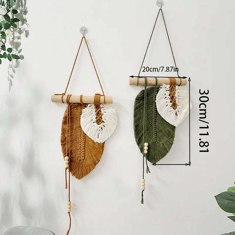 Handmade Macrame Leaf แขวนผนัง,Boho ทอใบ Tapestry,Wall Art สําหรับห้องนอนตกแต่งบ้านของขวัญผู้หญิงหญิง