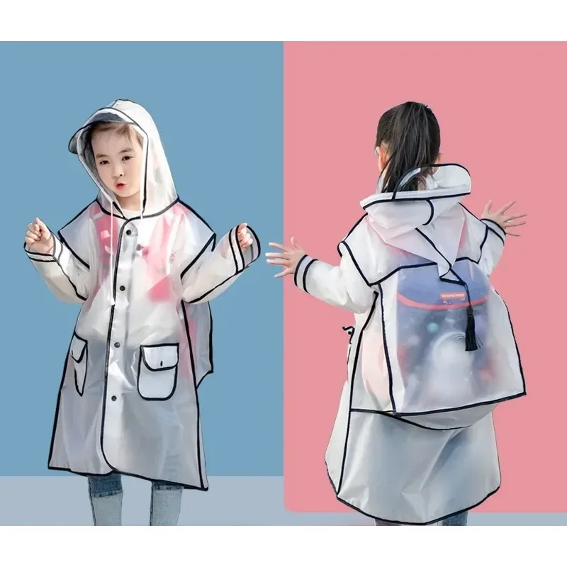 

Waterproof Kids Raincoat Reusable One Piece Thickened Kids Rain Gear with Hat Transparent Kids Poncho for Students